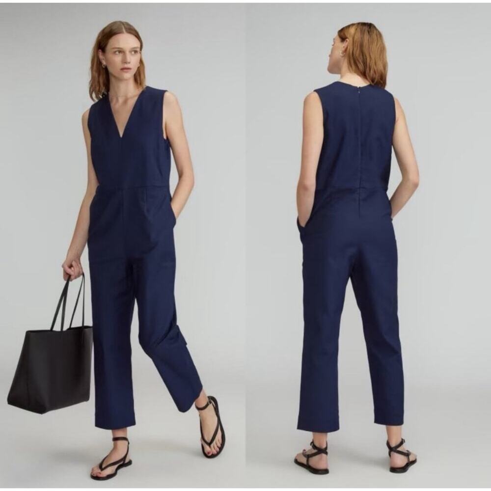 NWOT Everlane The Structured Cotton Jumpsuit in Navy Blue size 2